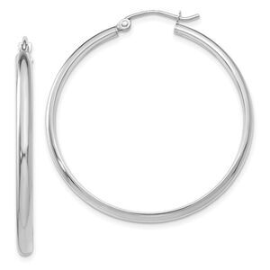 2.75mm x 37mm Polished 14k White Gold Domed Round Hoop Earrings